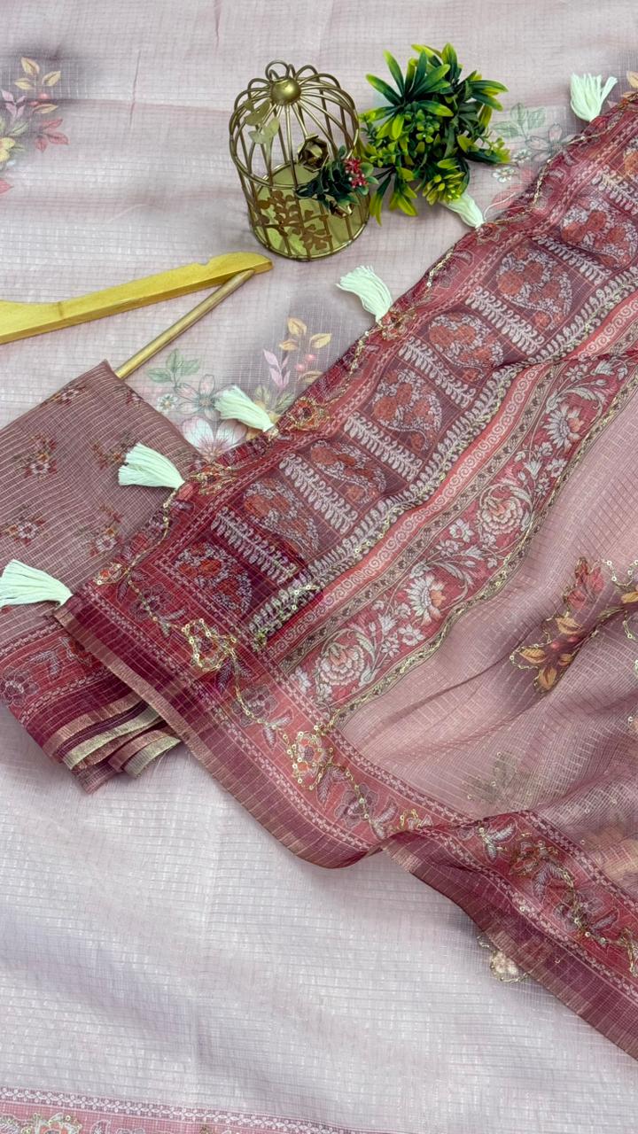 Kota Doriya Small Beautiful Flower Print With Aari work