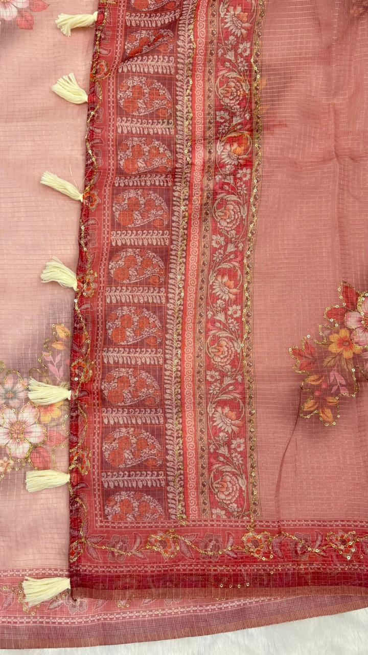 Kota Doriya Small Beautiful Flower Print With Aari work