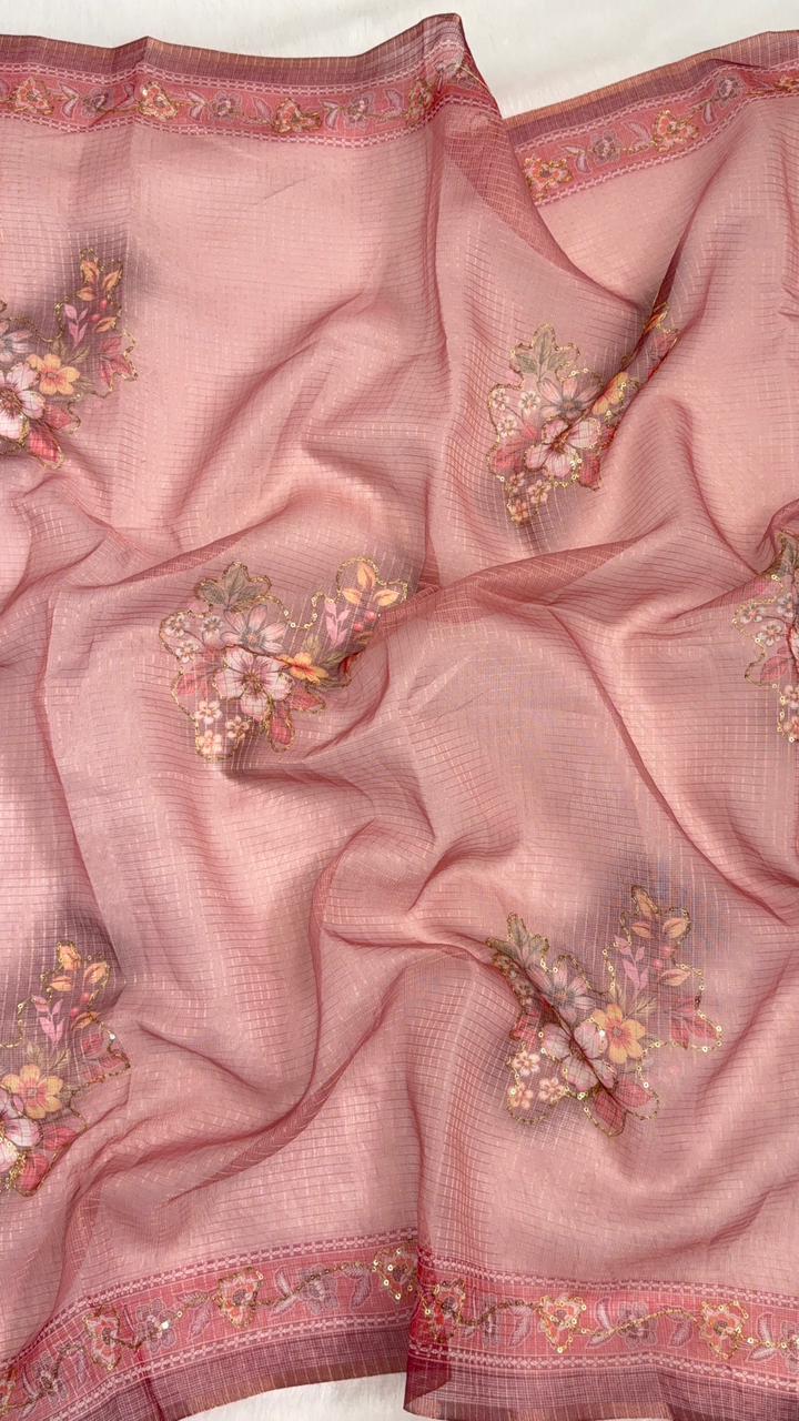 Kota Doriya Small Beautiful Flower Print With Aari work
