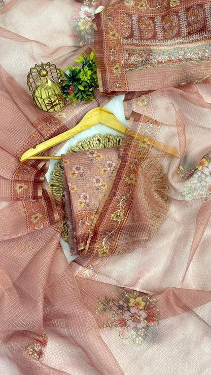 Kota Doriya Small Beautiful Flower Print With Aari work