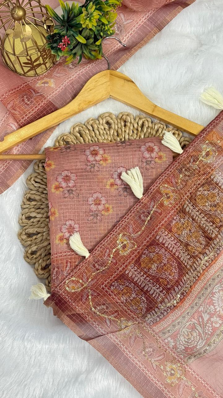 Kota Doriya Small Beautiful Flower Print With Aari work