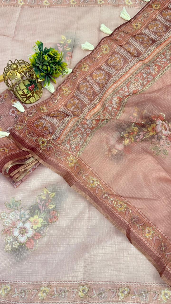 Kota Doriya Small Beautiful Flower Print With Aari work