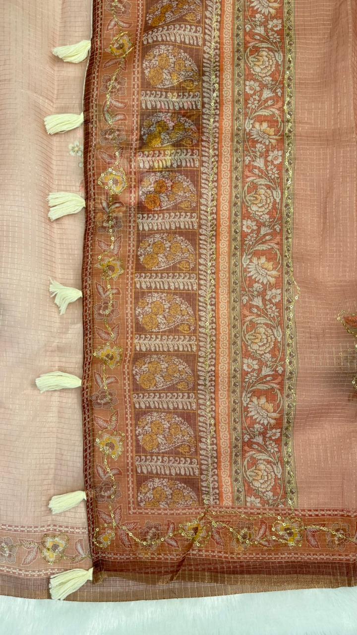 Kota Doriya Small Beautiful Flower Print With Aari work