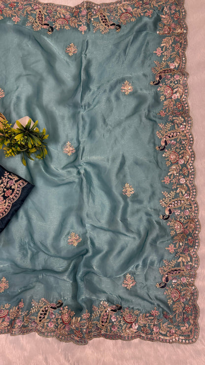Beautiful Peacock Design C-Pallu Saree