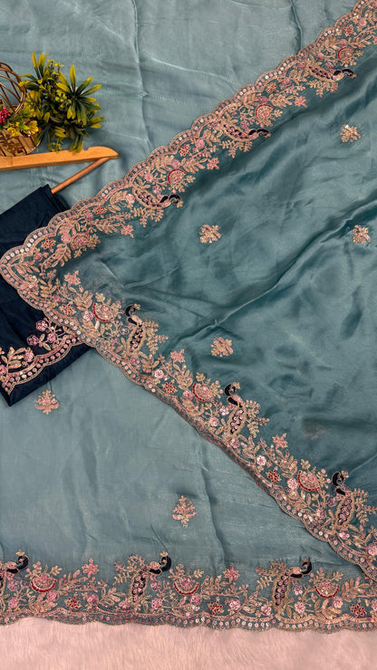 Beautiful Peacock Design C-Pallu Saree