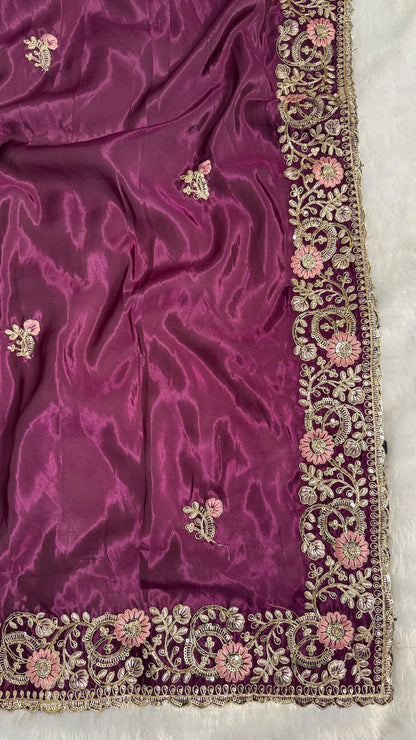 Royal Heavy Pitta and Flower Work Saree