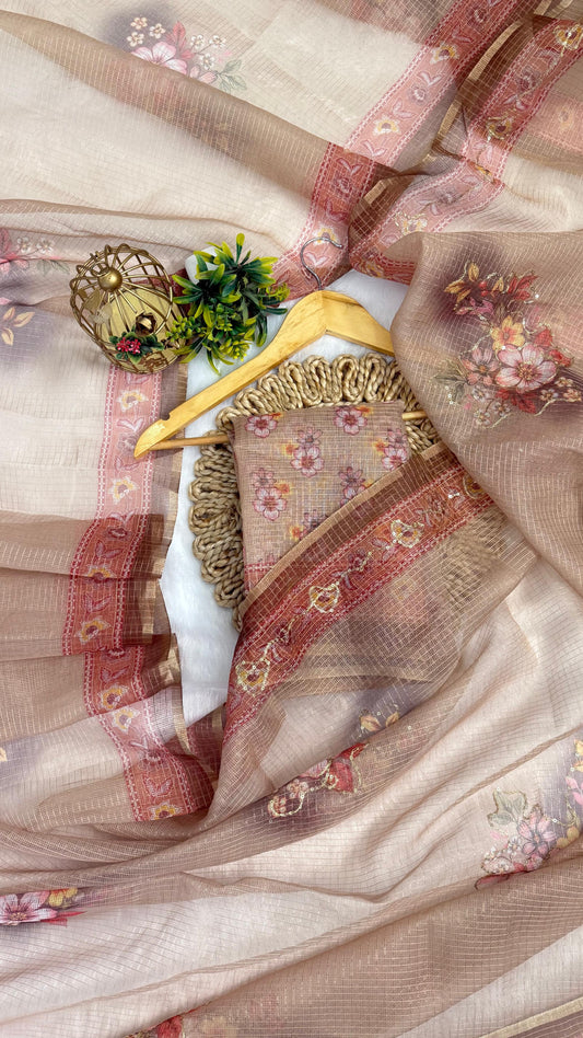 Kota Doriya Small Beautiful Flower Print With Aari work