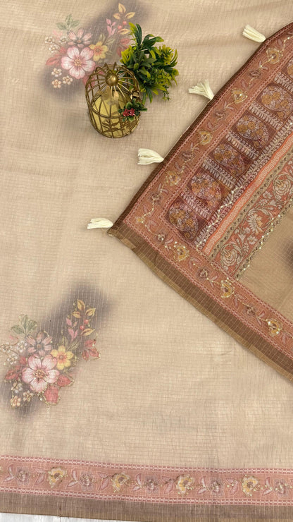 Kota Doriya Small Beautiful Flower Print With Aari work