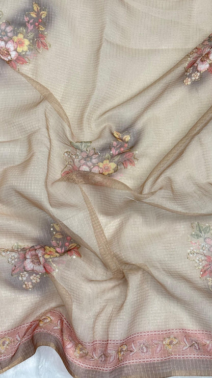 Kota Doriya Small Beautiful Flower Print With Aari work